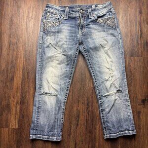Miss Me Signature Cuffed Capri Jeans Rhinestones Light Wash Size 29